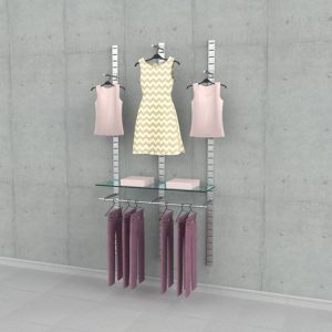 קיט פסי חריצים ל מדף זכוכית עם 3 תליות פרונטליות, מסילת תליה 120 ס"מ