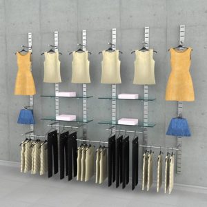 קיט פסי חריצים ל 4 מדפי זכוכית עם 8 תליות פרונטליות, 4 מסילות תליה 120 ס"מ