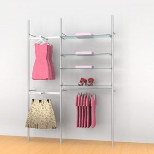 קיט צינור 35 ל 4 מדפים עם מסילות תליה 90 / 60 ס"מ - צמוד קיר