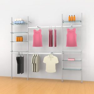 קיט צינור 35 ל 8 מדפים עם תליה פרונטלית ומסילות תליה 60/90 ס"מ - צמוד קיר