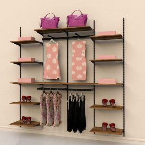 קיט סיסטמה צמוד קיר ל 14 מדפים עם 2 ברי תליה צידית + 2 ברי תליה פרונטלית, שחור