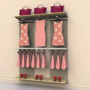 קיט סיסטמה צמוד קיר ל 14 מדפים עם 2 ברי תליה צידית + 2 ברי תליה פרונטלית, לבן