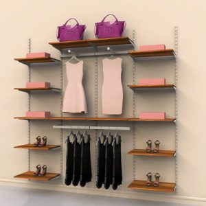 קיט סיסטמה צמוד קיר עם רשת, ל 6 מדפים עם 3 ברי תליה צידית + 3 ברי תליה פרונטלית, לבן