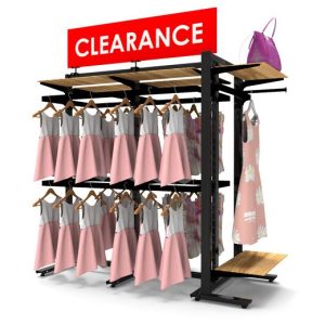 סטנד ויטארו רצפתי עם ראש גונדולה צד אחד, עם תלייה צידית פרונטלית ומדפים, שחור