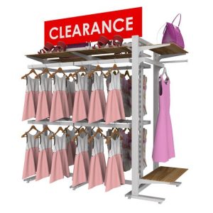 סטנד ויטארו רצפתי עם ראש גונדולה צד אחד, עם תלייה צידית פרונטלית ומדפים, לבן