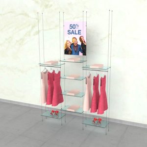 קיט כבלים ל 8 מדפי זכוכית + 2 מסילות תליה  ברוחב 90 ס"מ - תקרה רצפה