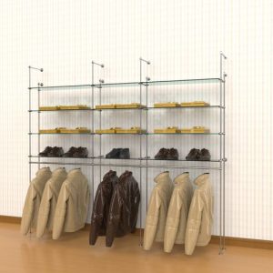 קיט צינור 12 ל 12 מדפי זכוכית ומסילות תלייה 60/90 ס"מ  - חיבור קיר רצפה