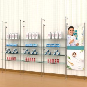 קיט צינור 12 ל 12 מדפי זכוכית עם שילוט  - חיבור קיר רצפה