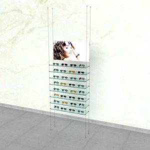 קיט כבלים ל 8 מדפי זכוכית עם מחברי שילוט  - תקרה רצפה