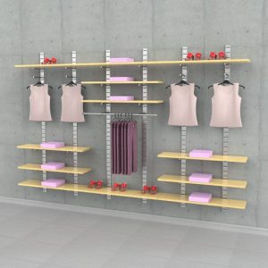 קיט פסי חריצים ל 12 מדפי עץ עם 4 תליות פרונטליות, מסילת תליה 120 ס"מ