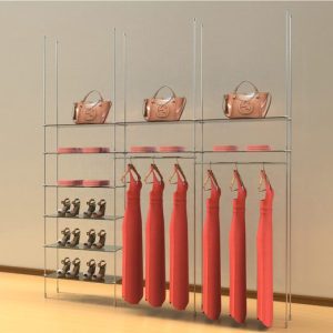 קיט צינור ל 10 מדפי זכוכית או עץ ו 2 מסילות תלייה 90 ס"מ  - חיבור תקרה רצפה