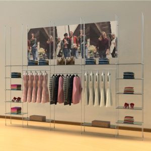 קיט צינור 12 ל 15 מדפי זכוכית או עץ ומסילות תלייה 90 ס"מ , עם מחברי שילוט - חיבור תקרה רצפה