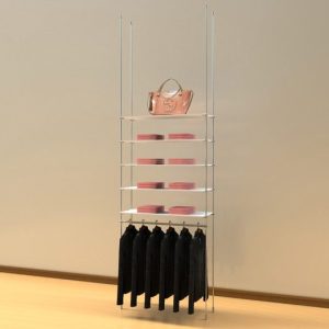 קיט צינור 12 ל 5 מדפי זכוכית או עץ ומסילת תלייה 90 ס"מ - חיבור תקרה רצפה