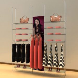 קיט צינור 12 ל 10 מדפי זכוכית או עץ ומסילות תלייה 60/90 ס"מ , עם מחברי שילוט - חיבור תקרה רצפה