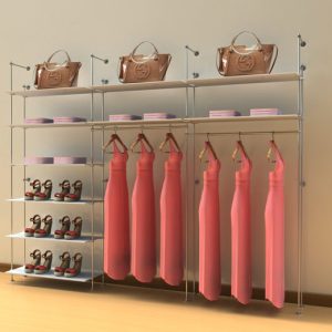 קיט צינור 12 ל 10 מדפי זכוכית או עץ ו 2 מסילות תלייה 90 ס"מ  - חיבור קיר רצפה