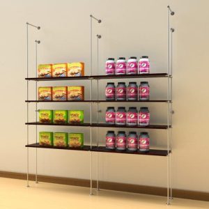 קיט צינור 12 ל 8 מדפי זכוכית או עץ  - חיבור קיר רצפה