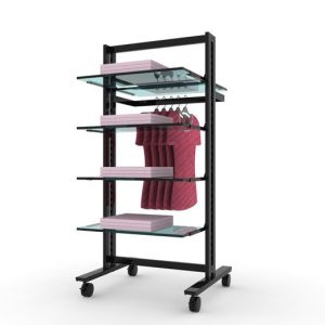 סטנד ורטיק רצפתי דו כיווני ל 5 מדפים בעומק 35-40 ס"מ  + בר לתליה צידית, שחור או לבן