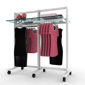 סטנד ורטיק רצפתי דו כיווני ל 4 מדפים  עם 2 ברי תליה צידית ו 2 ברי תליה פרונטלית, שחור או לבן